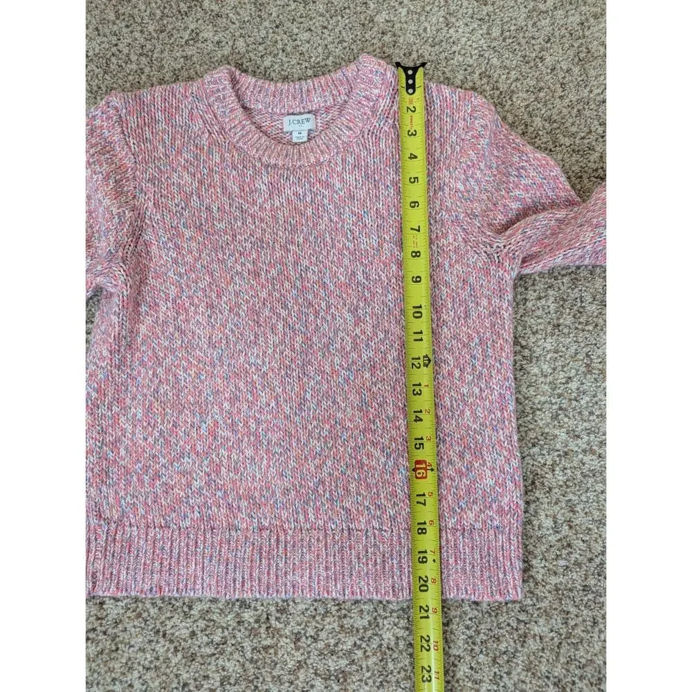J.Crew Sweater Pink Multicolor Womens Medium Marled Chunky Cotton Knit Pullover